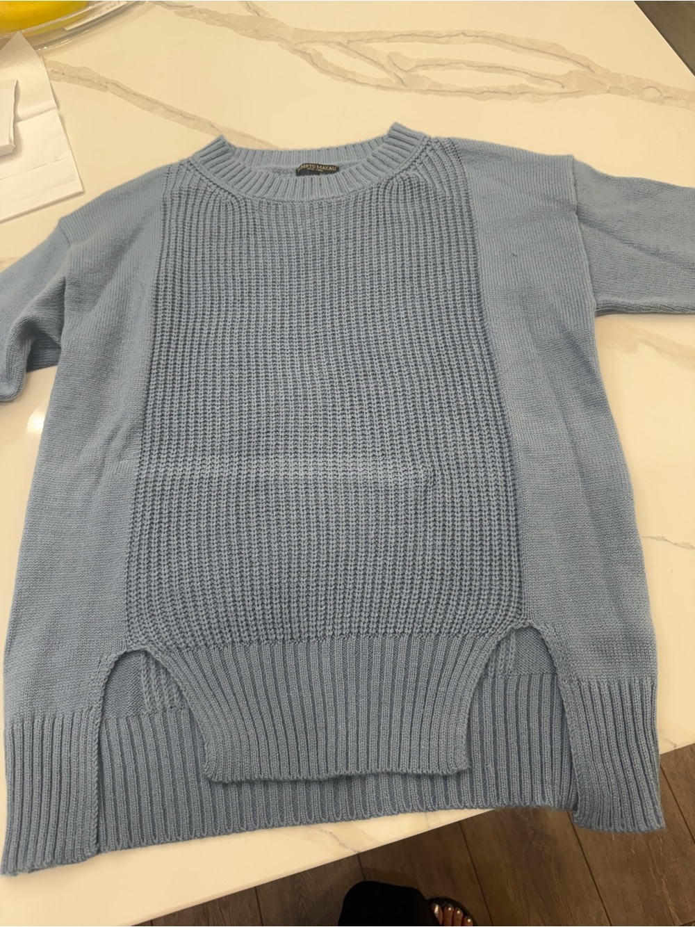 Periwinkle Blue Feather-Trim Crewneck Sweater - Picture 2 of 5